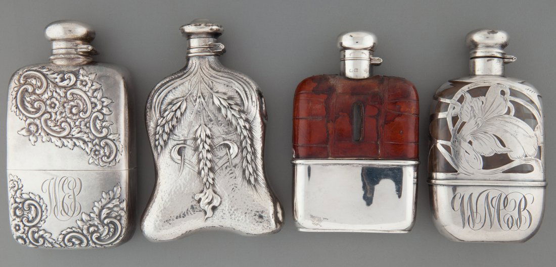 Four Silver and Glass Flasks, late 19th/early 20 (1 of 3)