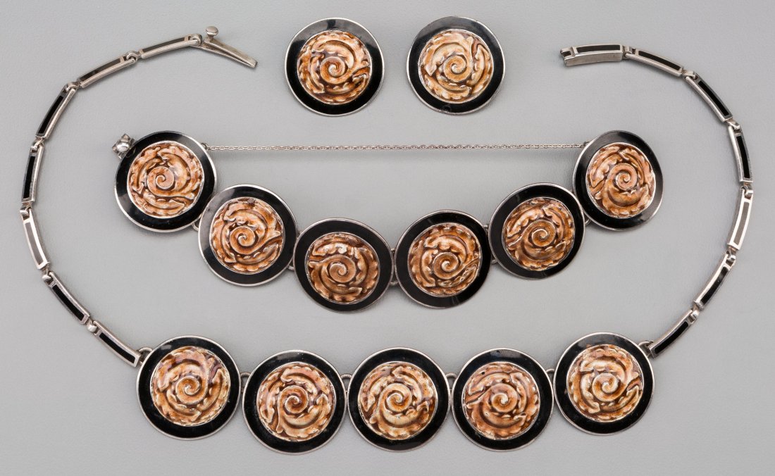 A Four-Piece Margot de Taxco Enameled Silver Jew (1 of 3)