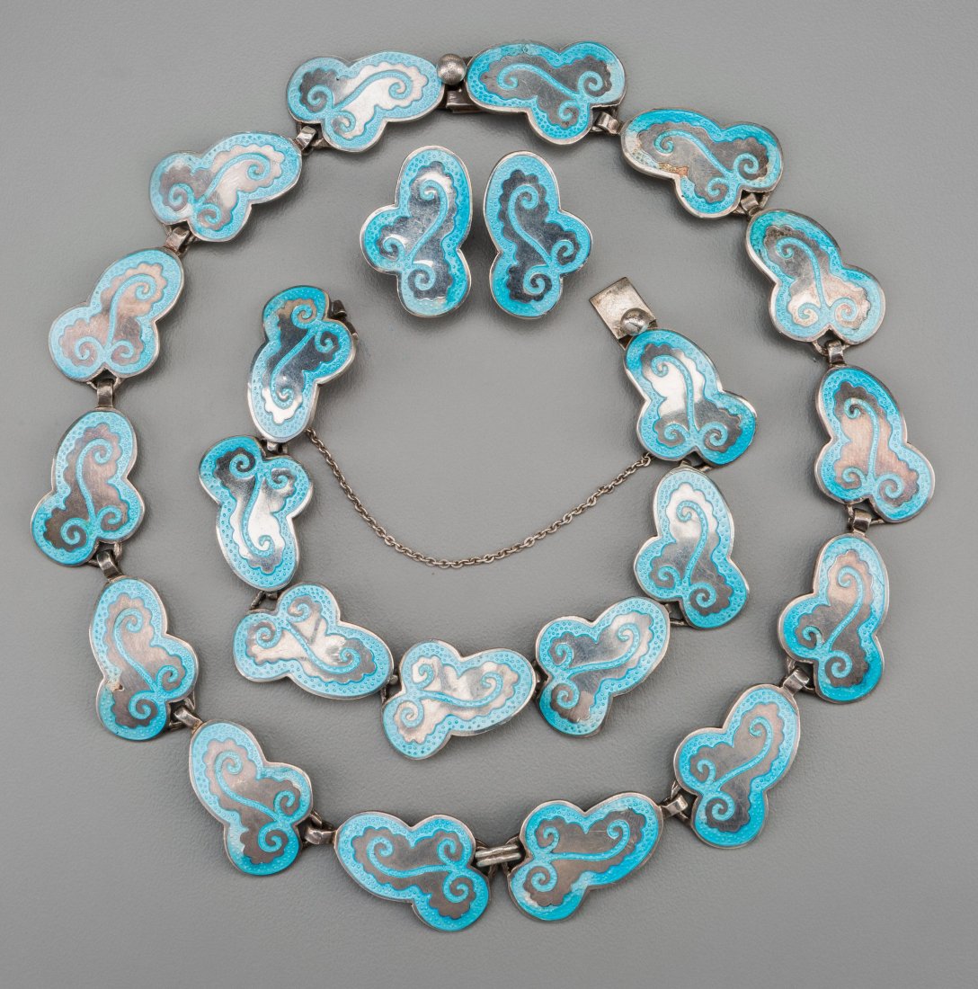 A Four-Piece Margot de Taxco Silver and Enamel J (1 of 3)