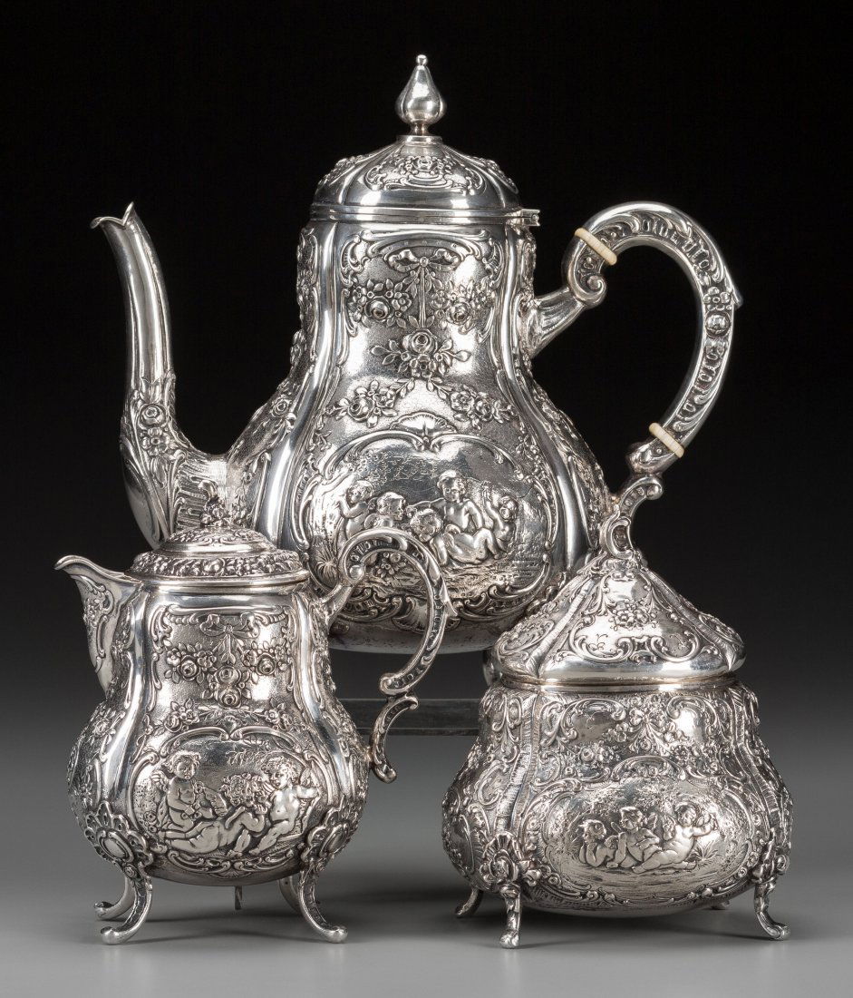 A Three-Piece German Silver Tea Service, circa 1 (1 of 3)