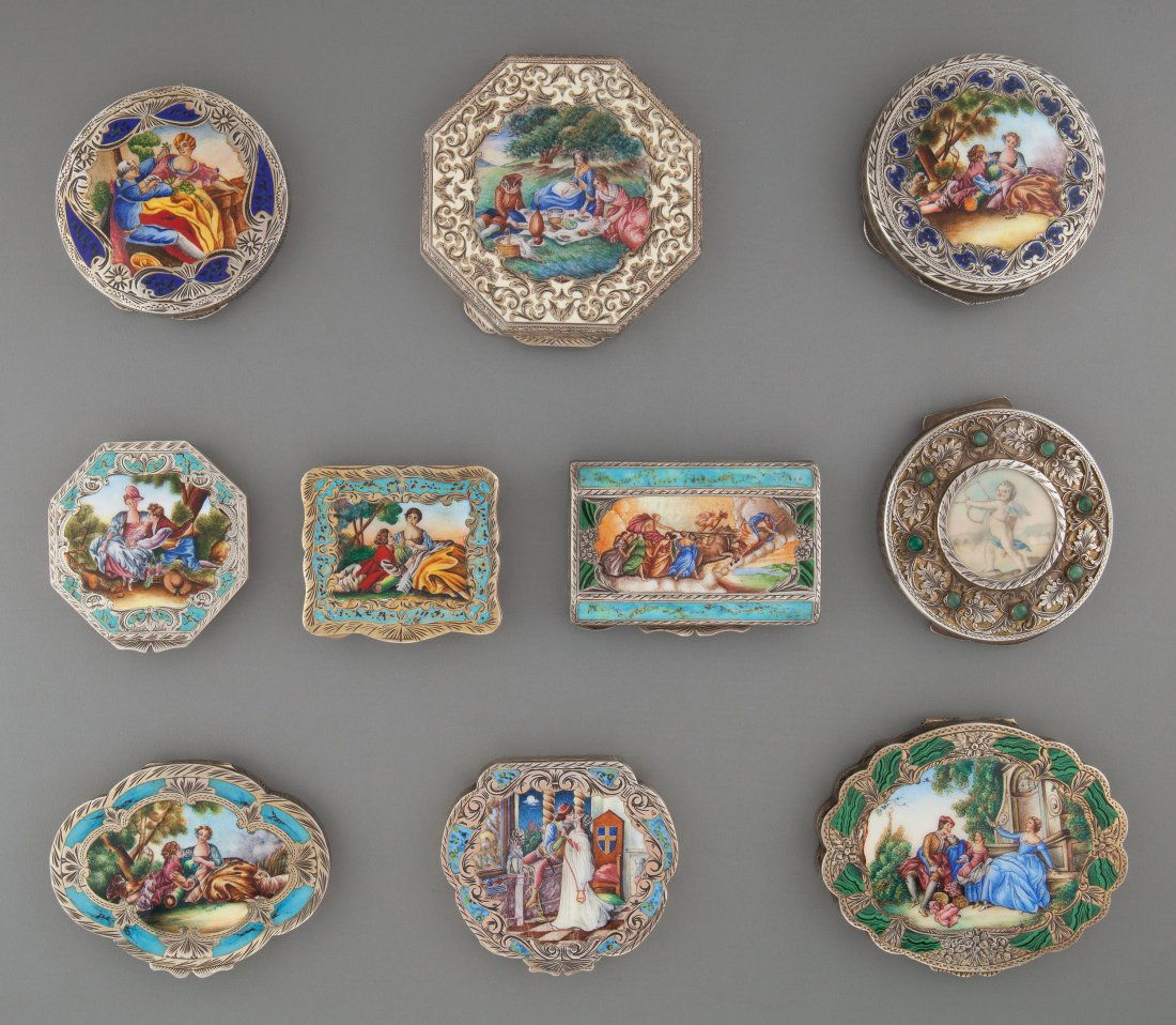 Ten Continental Silver and Enameled Compacts, fi (1 of 2)