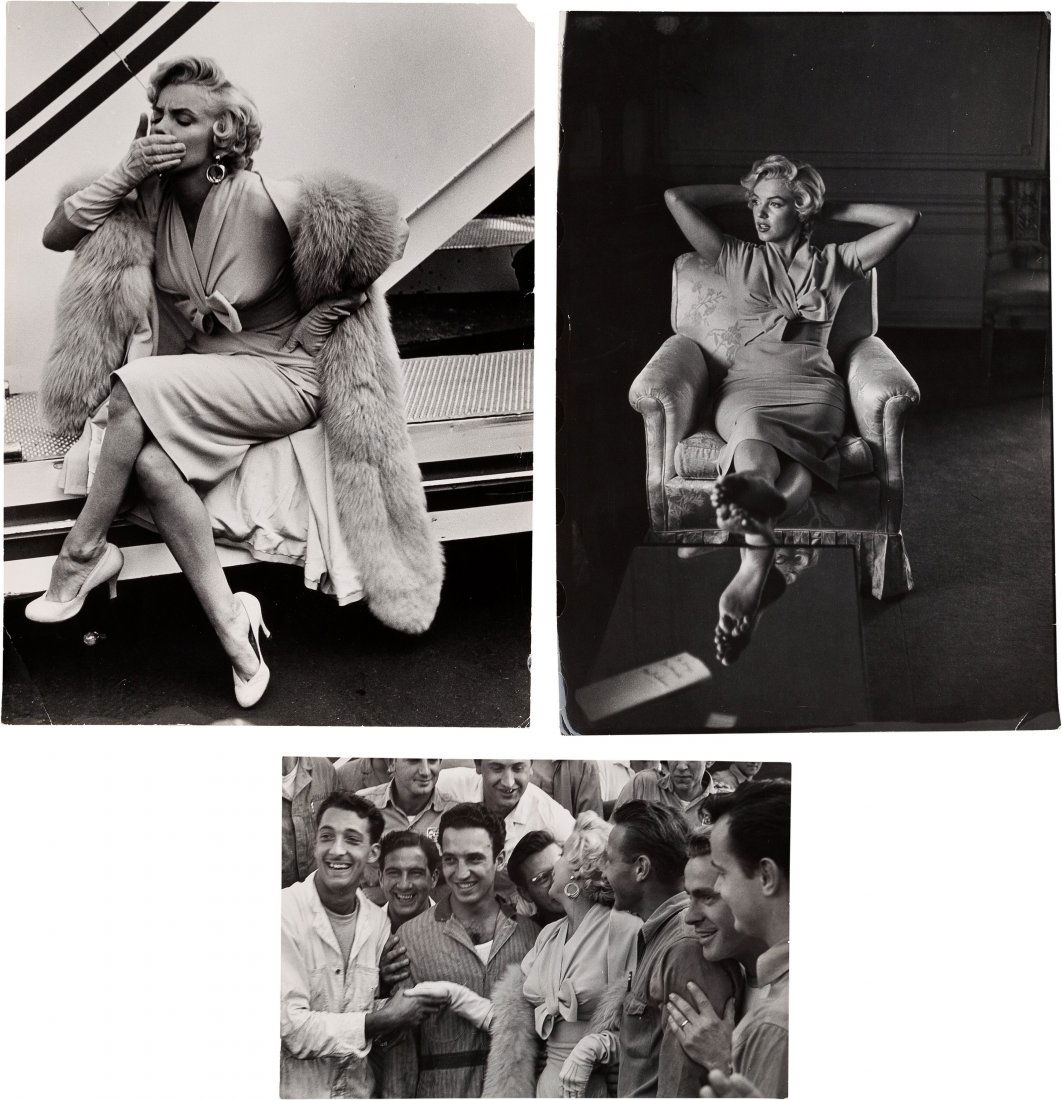 A Marilyn Monroe Group of Rare Black and White: A Marilyn Monroe Group of Rare Black and White Candid Photographs by Sam Shaw, 195