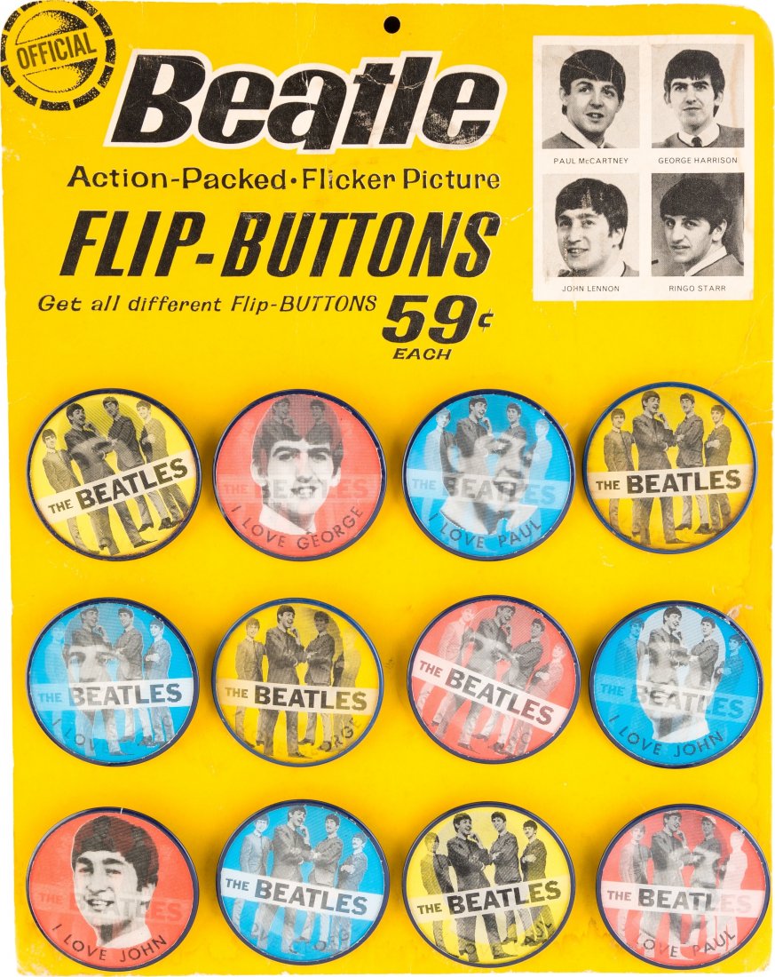 Beatles Original Flasher Buttons Counter Display (1 of 2)