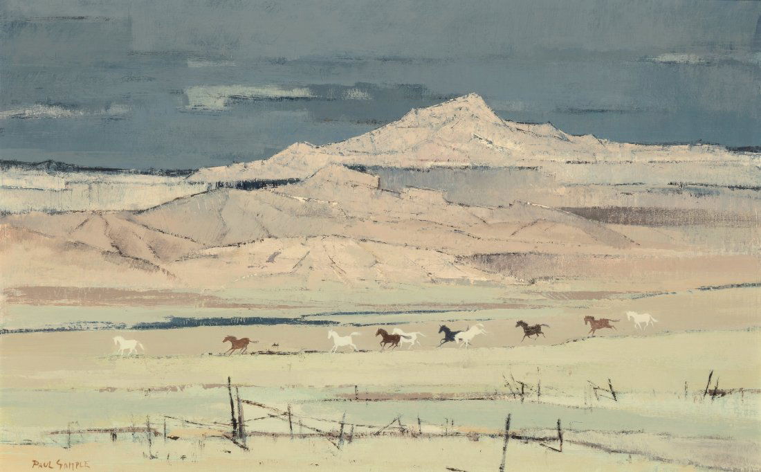 Paul Sample (American, 1896-1974) Icelandic Poni: Paul Sample (American, 1896-1974)Icelandic Ponies PlayingOil on board21