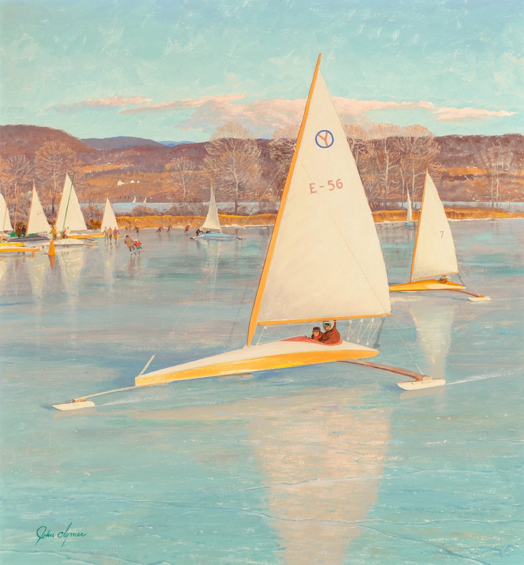 John Ford Clymer (American, 1907-1989) Ice Boati: John Ford Clymer (American, 1907-1989)Ice Boating, Saturday Evening Post cover,