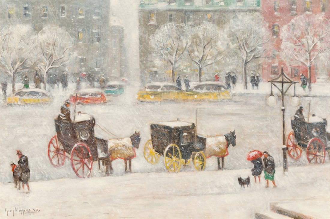 Guy Carleton Wiggins (American, 1883-1962) Old a: Guy Carleton Wiggins (American, 1883-1962)Old and New New YorkOil on canvas