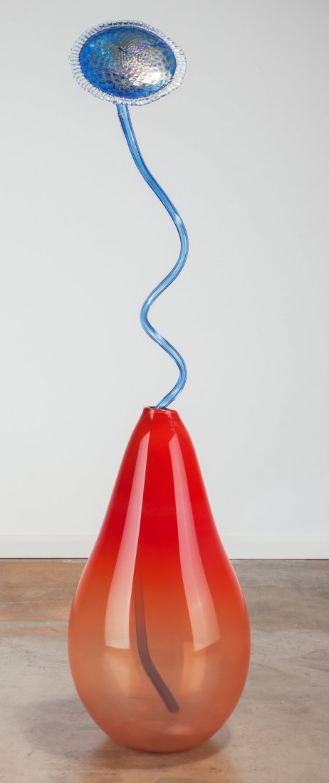 Dale Chihuly (American, b. 1941) Red Ikebana wit: Dale Chihuly (American, b. 1941) Red Ikebana with Blue Flower Stem, 1993 Blow