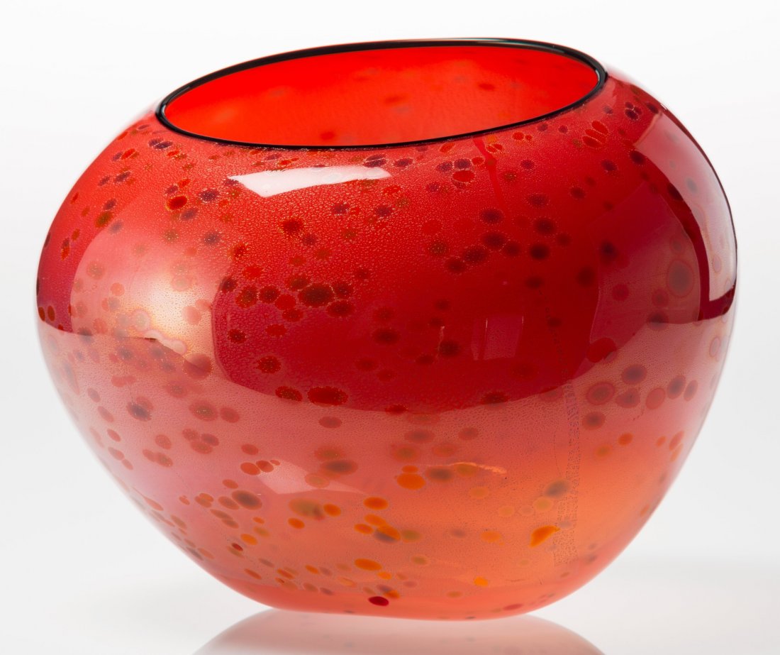 Dale Chihuly (American, b. 1941) Poppy Red Macch: Dale Chihuly (American, b. 1941) Poppy Red Macchia Bowl with Black Lip Wrap B