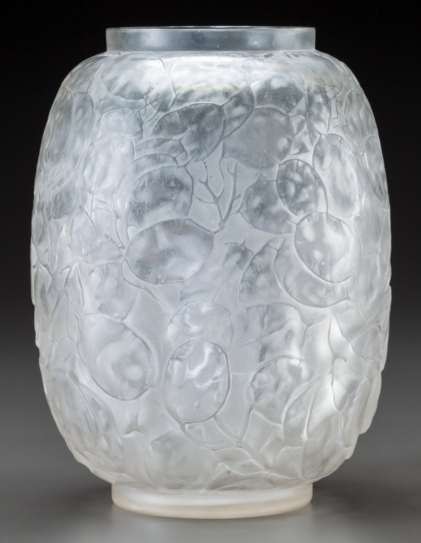 R. Lalique Clear and Frosted Glass Monnaie du Pa: R. Lalique Clear and Frosted Glass Monnaie du Pape Vase