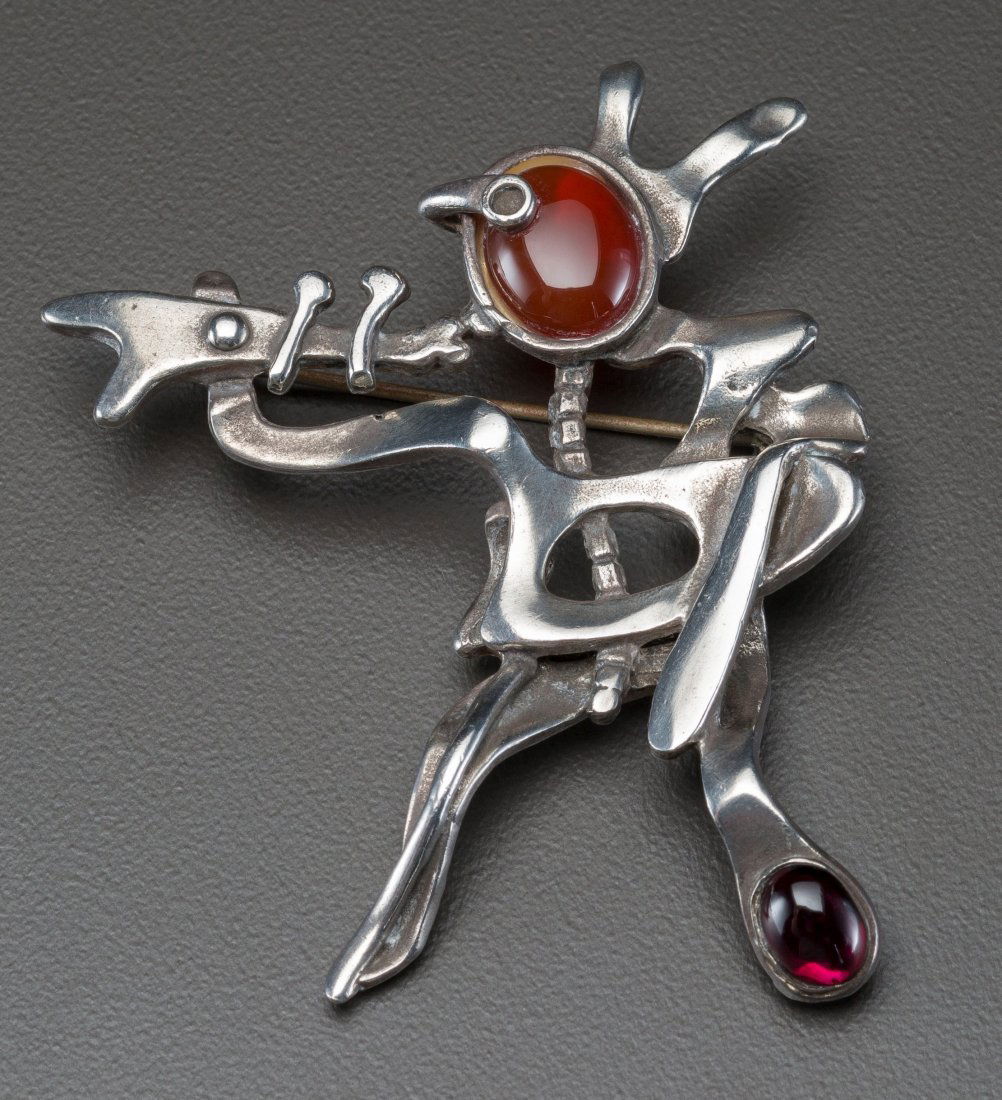 Sam Kramer (American, 1914-1964) Modernist Brooc: Sam Kramer (American, 1914-1964)Modernist Brooch, 1952Silver and hardstone<