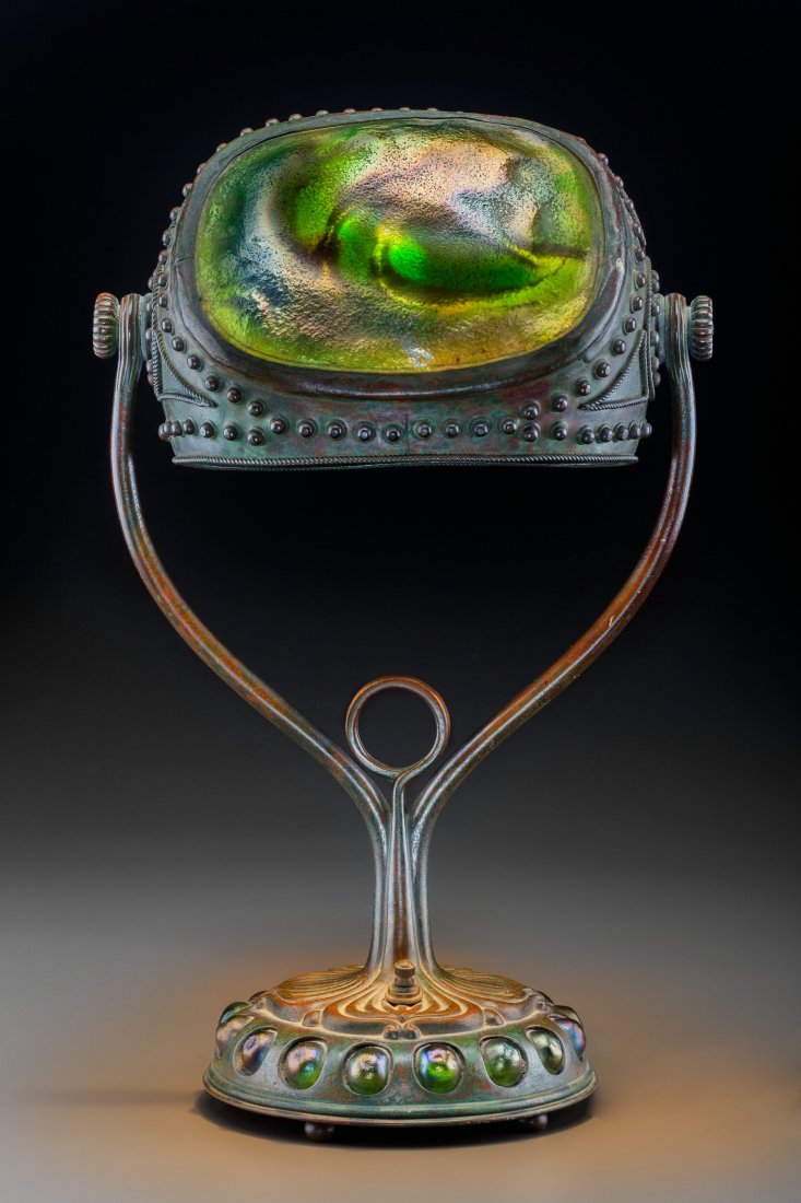 Tiffany Studios Leaded Glass and Bronze Turtleba: Tiffany Studios Leaded Glass and Bronze Turtleback Tile Des