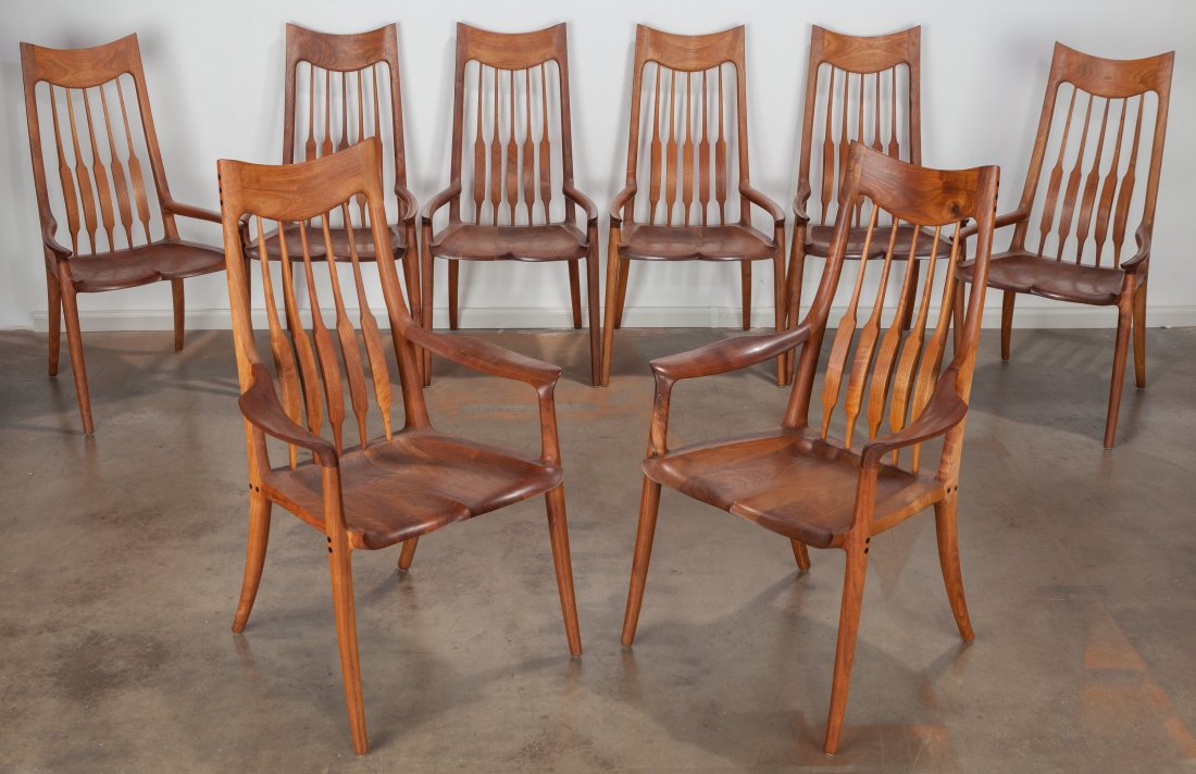 Sam Maloof (American, 1916-2009) A Set of Eight : Sam Maloof (American, 1916-2009) A Set of Eight Dining Chairs, 1994 Californi