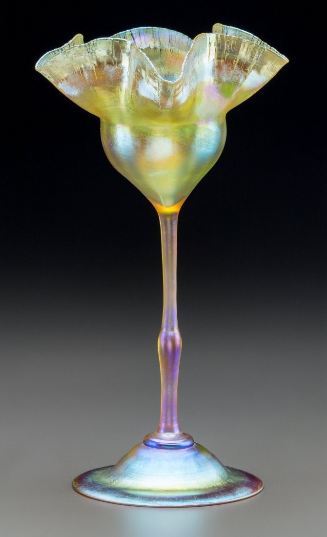 Tiffany Studios Gold Favrile Glass Floriform Vas: Tiffany Studios Gold Favrile Glass Floriform Vase Circa 1905. Original label and Engr