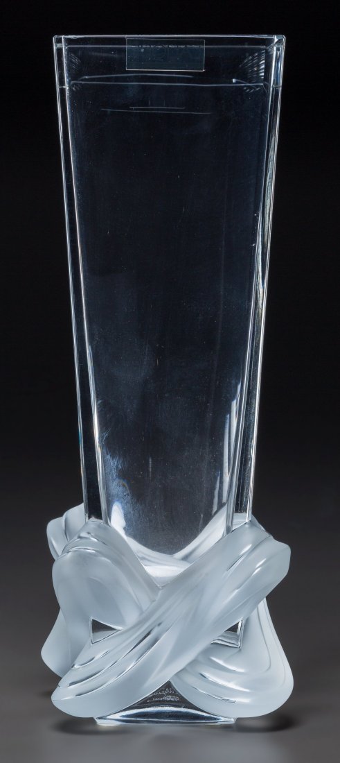 Lalique Clear and Frosted Glass Lucca Vase In or: Lalique Clear and Frosted Glass Lucca Vase In or