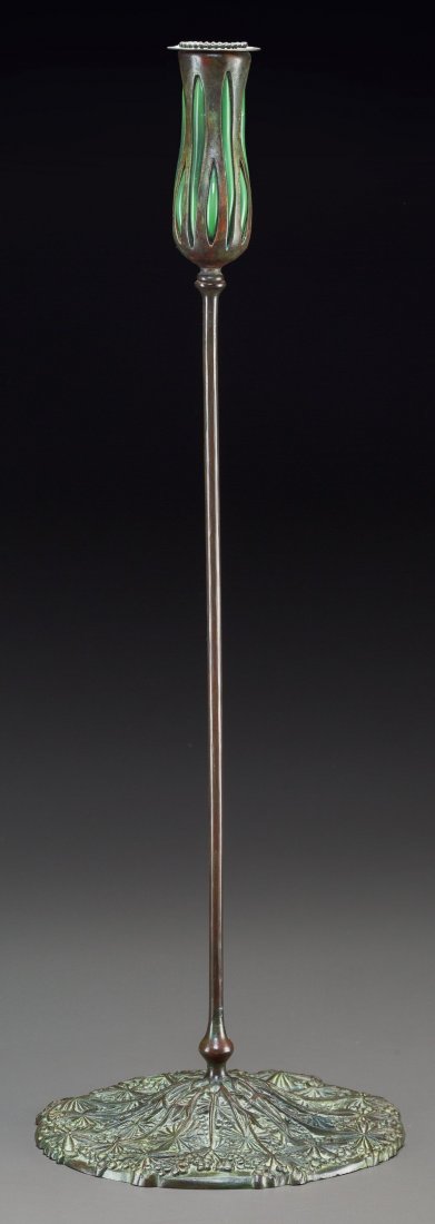 Tiffany Studios Bronze and Green Favrile Glass Q: Tiffany Studios Bronze and Green Favrile Glass Queen Anne's Lace <