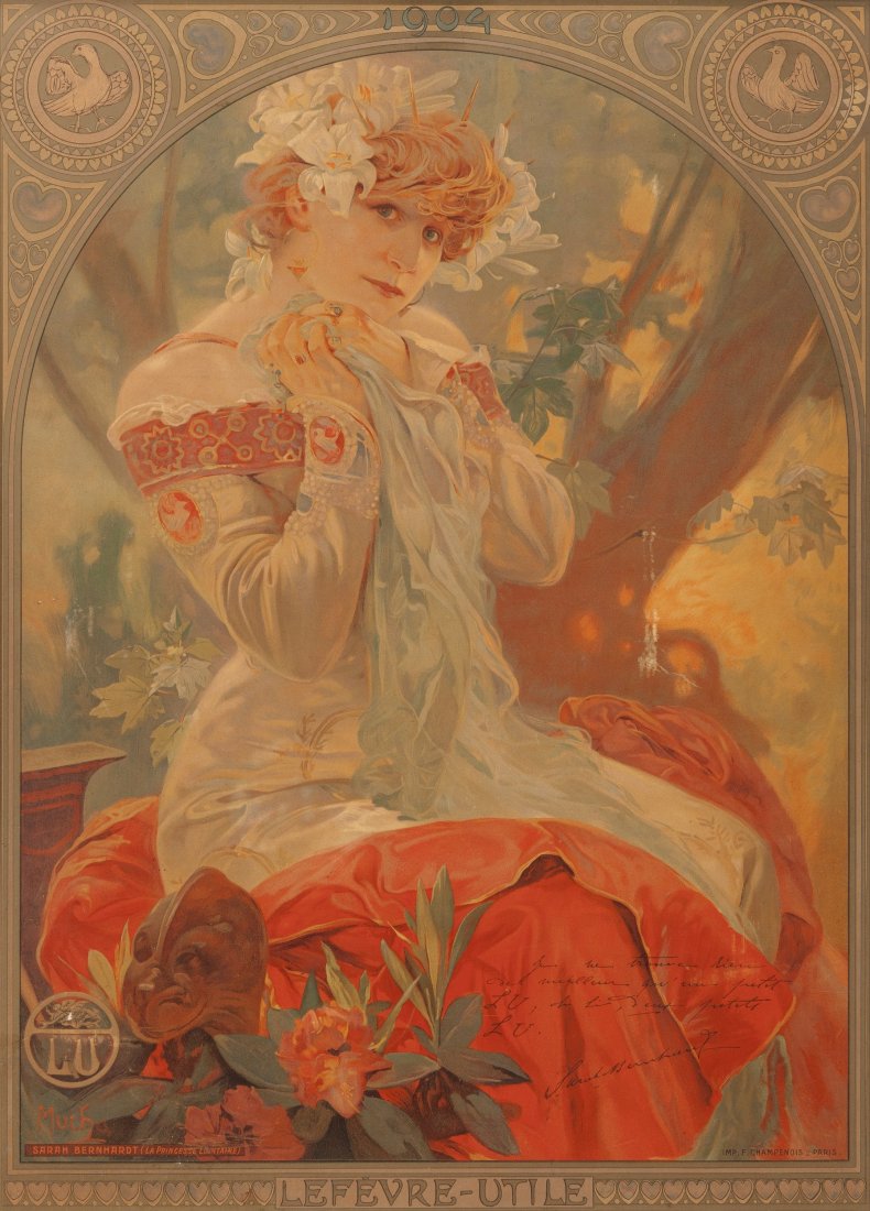 Alphonse Mucha (Czechoslovakian, 1860-1939) Lefe: Alphonse Mucha (Czechoslovakian, 1860-1939)Lefevre-Utile advertisement featuring Sarah