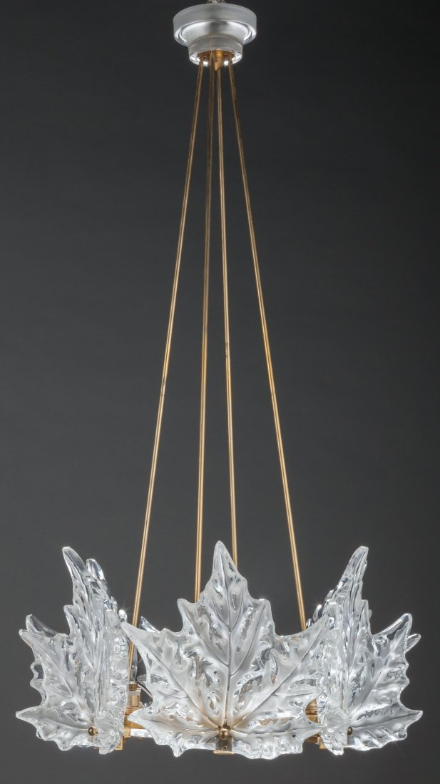 Lalique Clear and Frosted Glass Champs Elysees C: Lalique Clear and Frosted Glass Champs Elysees Chandelier</