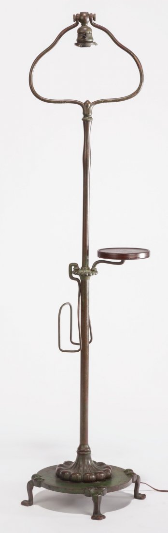 Tiffany Studios Bronze Smoker's Harp Floor Lamp : Tiffany Studios Bronze Smoker's Harp Floor Lamp Base With shelf and rack. Circa 1910. St