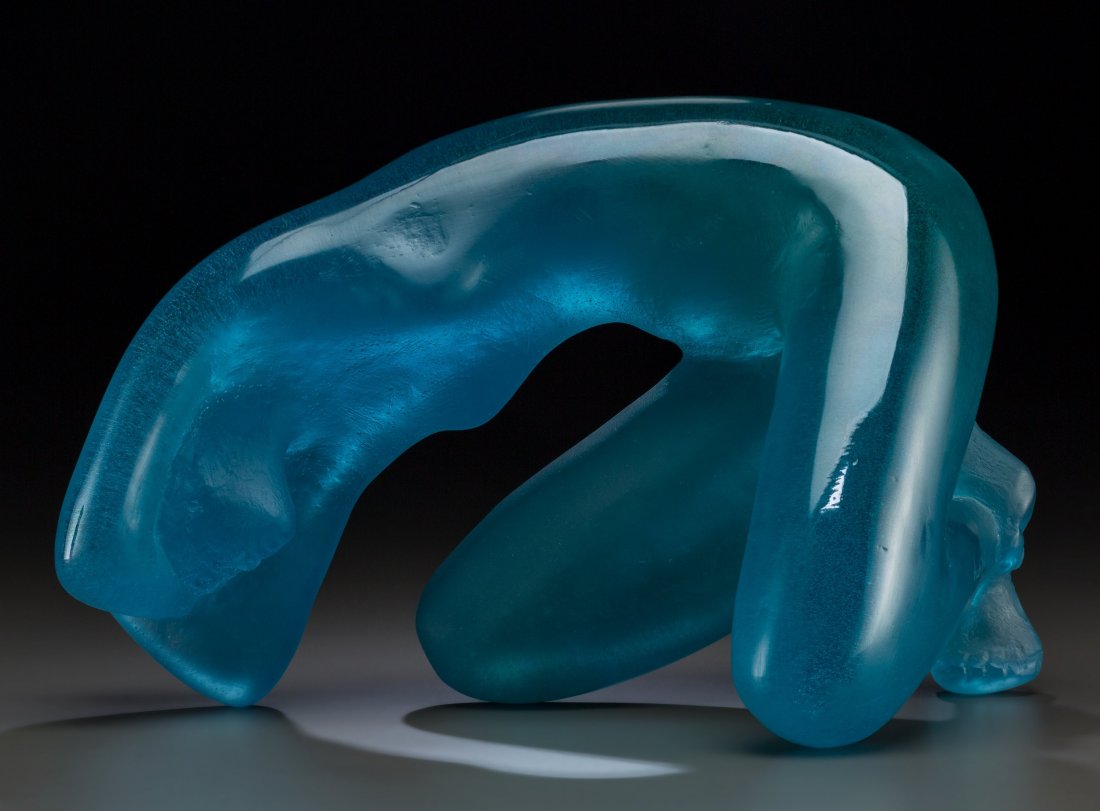 Limited Edition Daum Blue Pate-de-Verre Sculptur: Limited Edition Daum Blue Pate-de-Verre Sculpture by Louis Laubignat: La Cascade