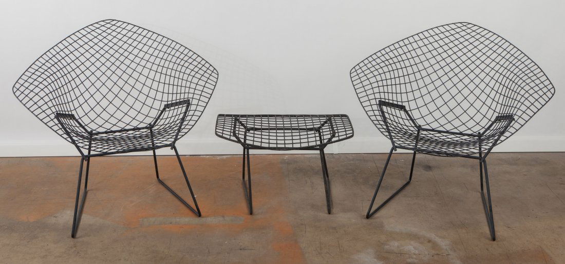 Harry Bertoia (Italian/American, 1915-1978) Two: Harry Bertoia (Italian/American, 1915-1978)Two Diamond Chairs and A Ottoman, de