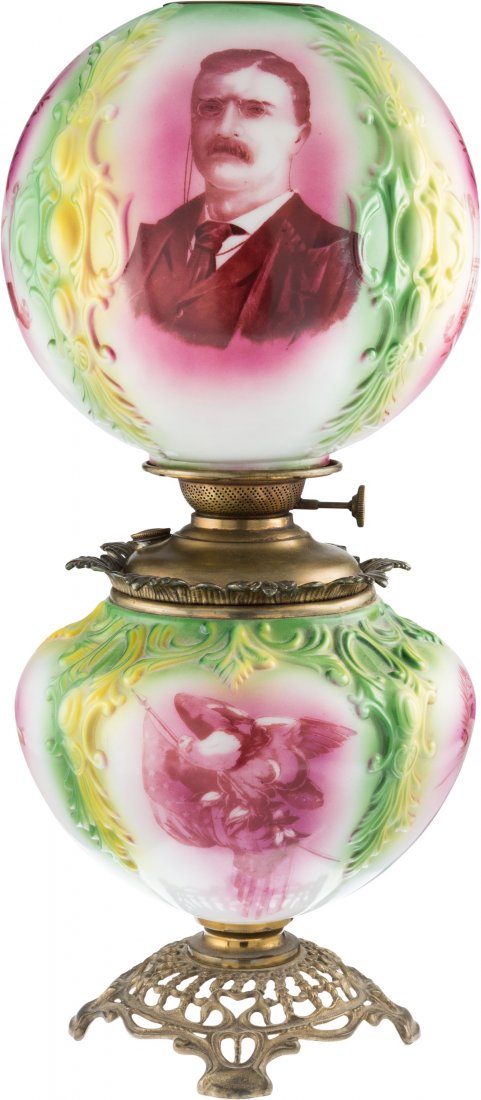 Theodore Roosevelt: Presidential Gone with the W: Theodore Roosevelt: Presidential Gone with the Wind Lamp. 22" tall kerosene lamp issued t