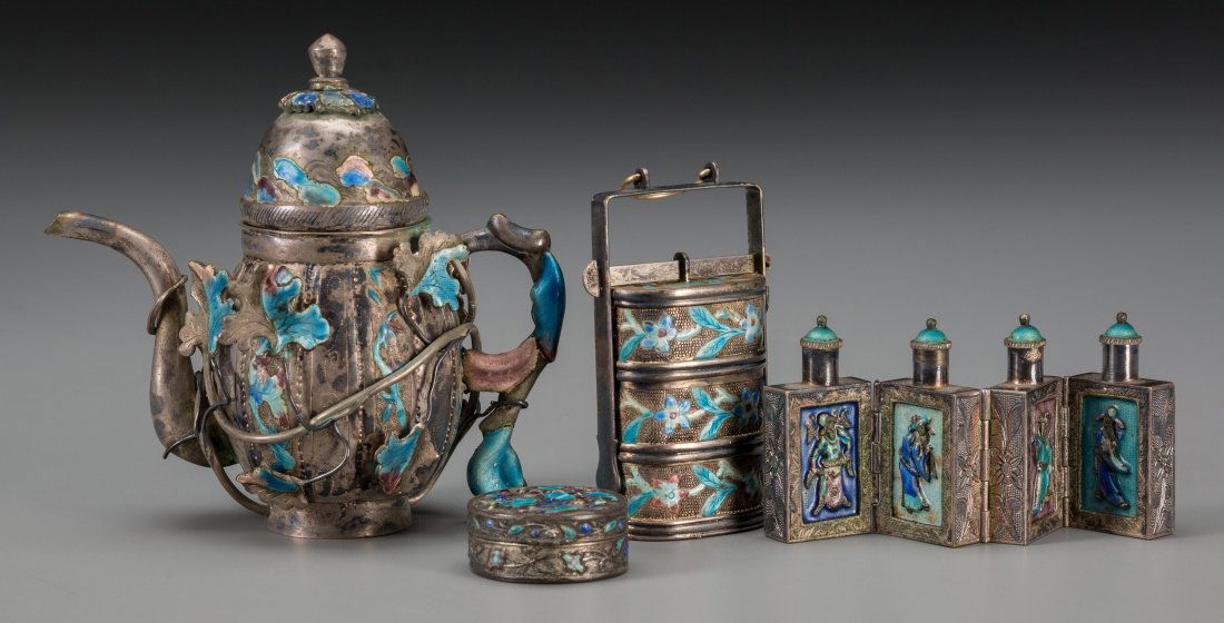 Four Chinese Silver, Silver-Plated and Enamel Miniature (1 of 2)