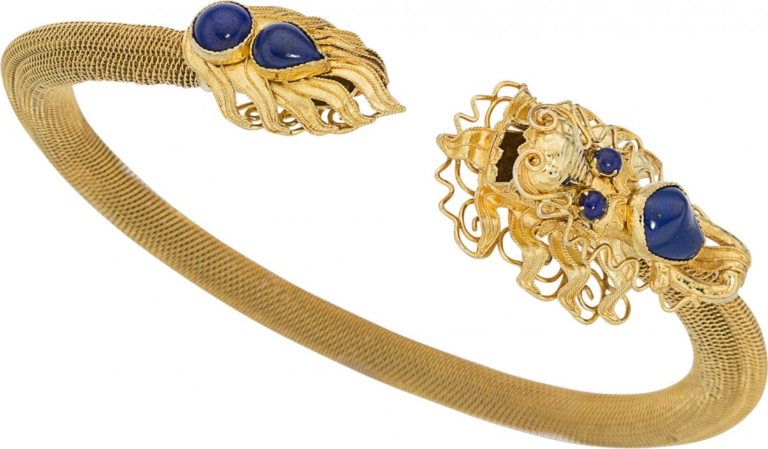 A Lapis Lazuli, Gold Bracelet with Dragon Design DIMENS (1 of 1)