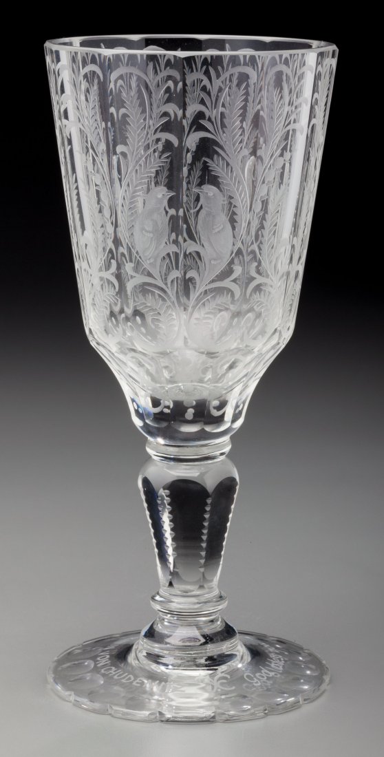 An Intalgio Crystal Presentation Chalice, circa 1989-19: An Intalgio Crystal Presentation Chalice, circa 1989-1992 Engraved: M. CZERNIN VON CHUDENITZ, God bless you 7-5/8 inches high (19.4 cm) This lot was likely presented in commemoration of Shirley Temple