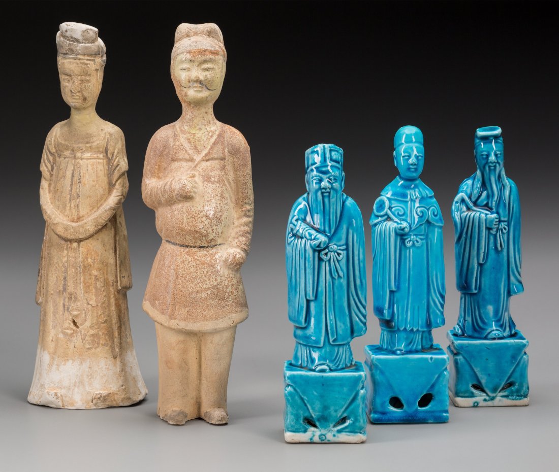 Five Chinese Tang-Style Glazed Porcelain and Plaster Fi (1 of 2)