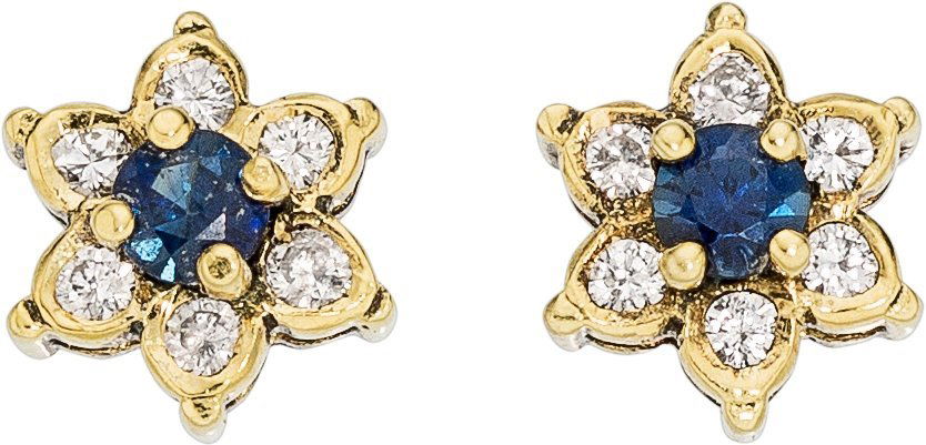 A Pair of Sapphire, Diamond, 14K Gold Flower Earrings D (1 of 1)