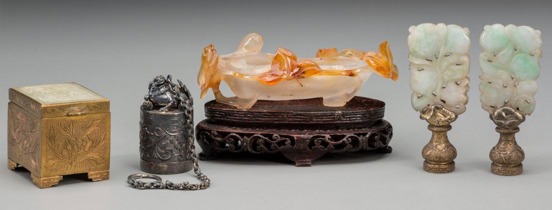 A Group of Five Chinese Carved Hardstone and Metal Item (1 of 2)