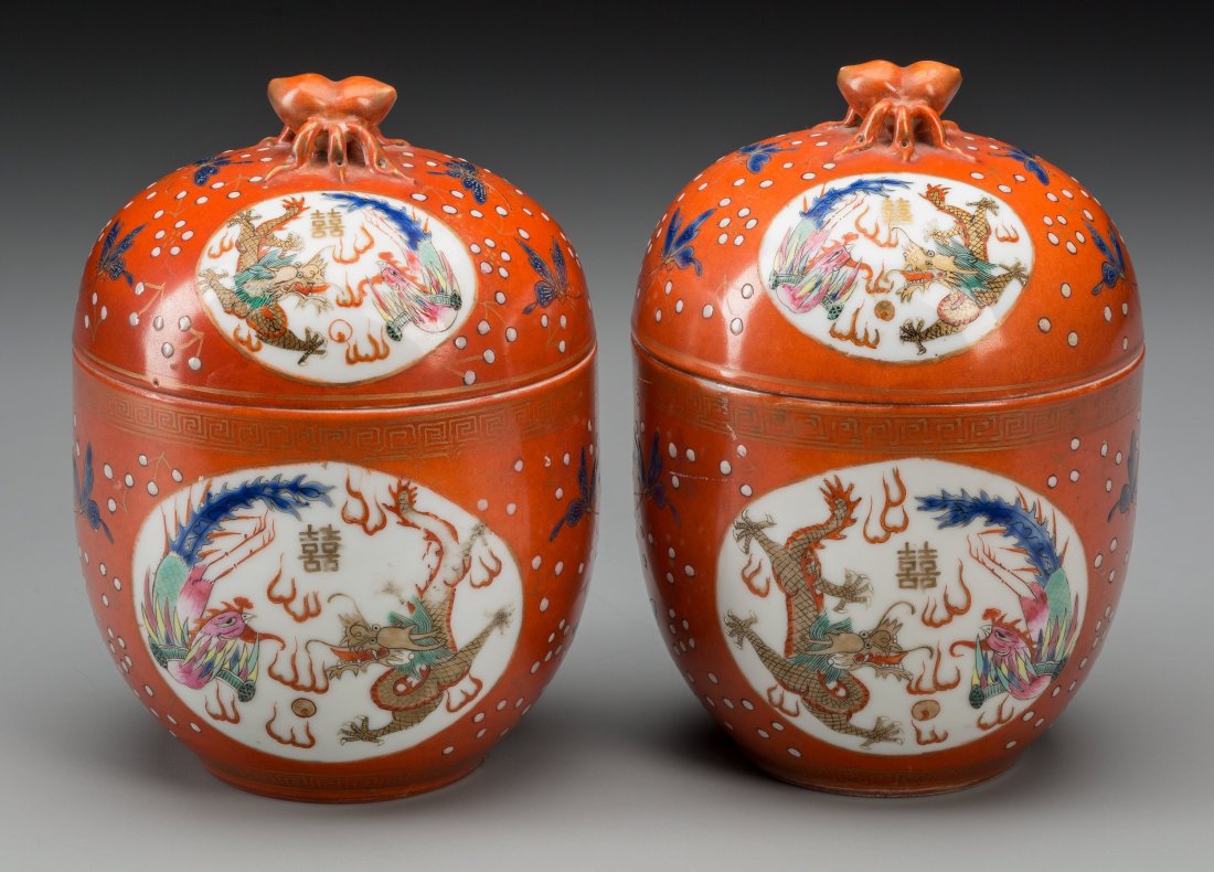 A Pair of Chinese Polychrome Porcelain Covered Jars: Do (1 of 3)