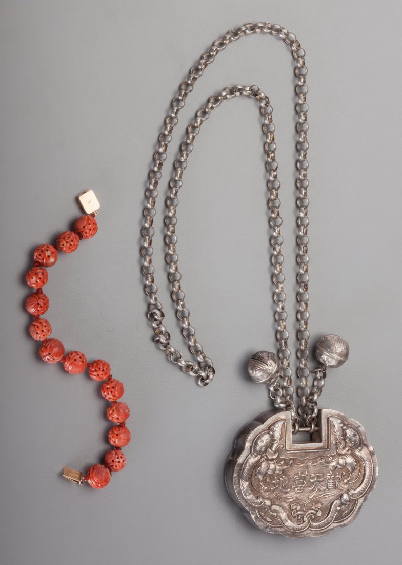 A 14K Gold and Coral Bracelet with Chinese Silver Neckl (1 of 4)