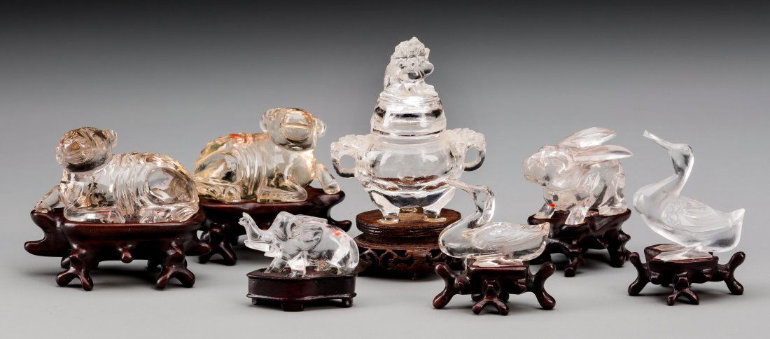 A Group of Seven Chinese Carved Rock Crystal Figures wi (1 of 2)