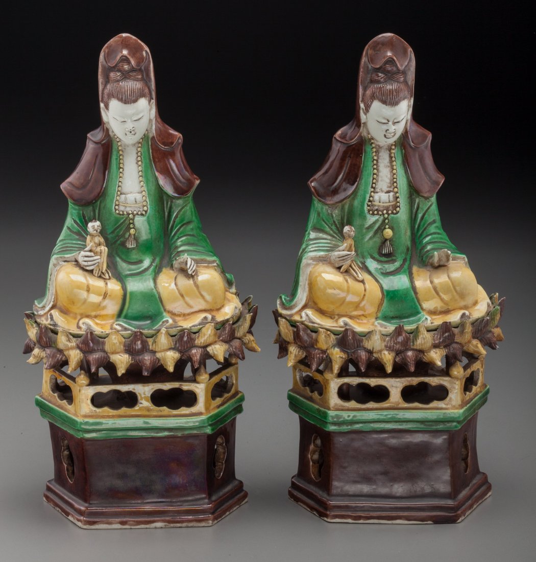 A Pair of Chinese Porcelain Guanyin and Child Figures, (1 of 3)