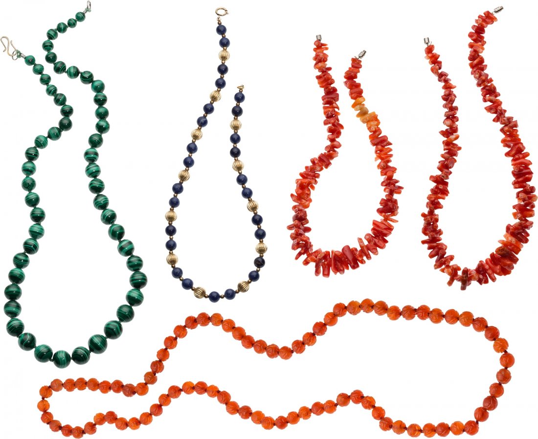 Five Necklaces: Lapis Lazuli, Malachite, Carnelian, Cor (1 of 1)