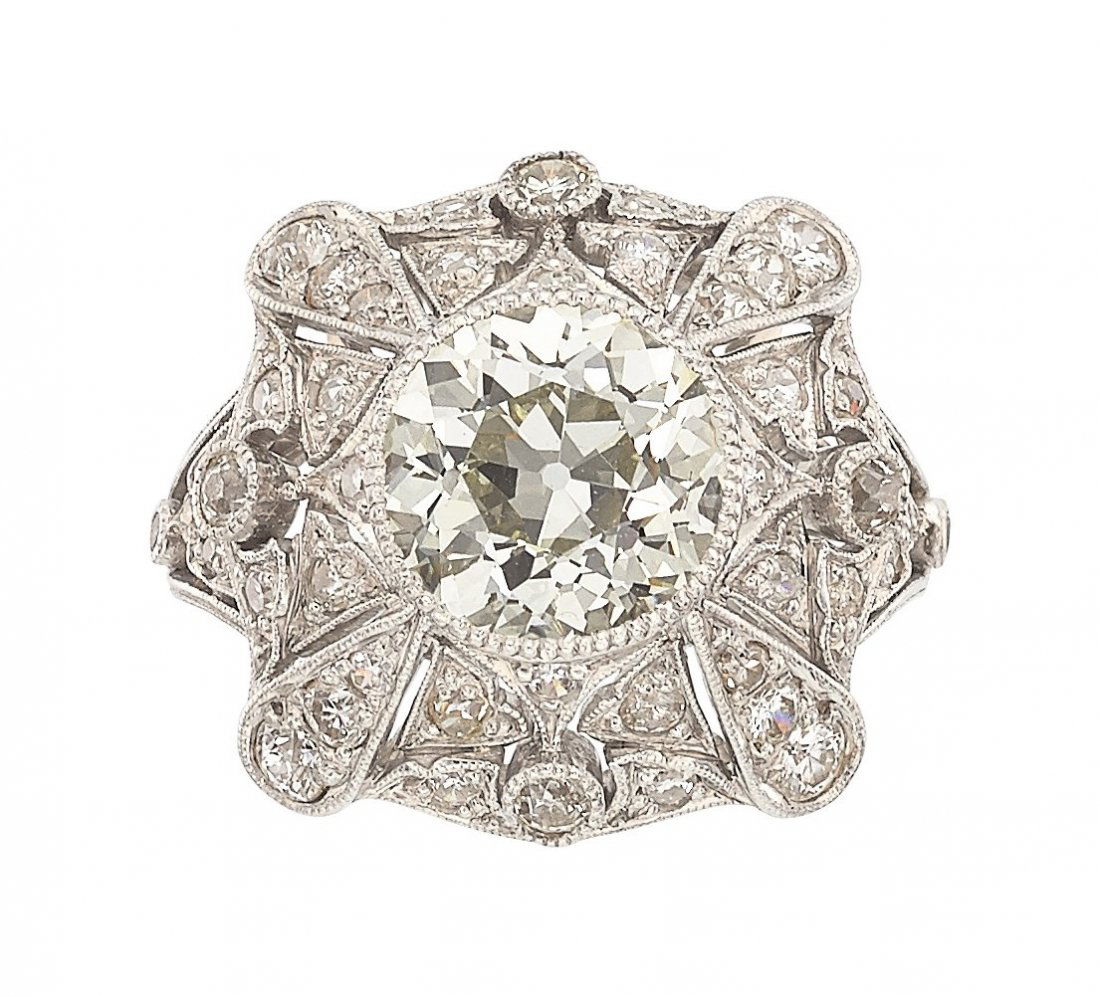 Diamond, Platinum Ring  The ring features a European-cu (1 of 1)