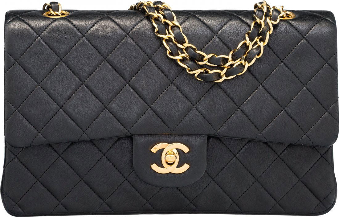 Chanel Black Quilted Lambskin Leather Medium Double Fla (1 of 4)