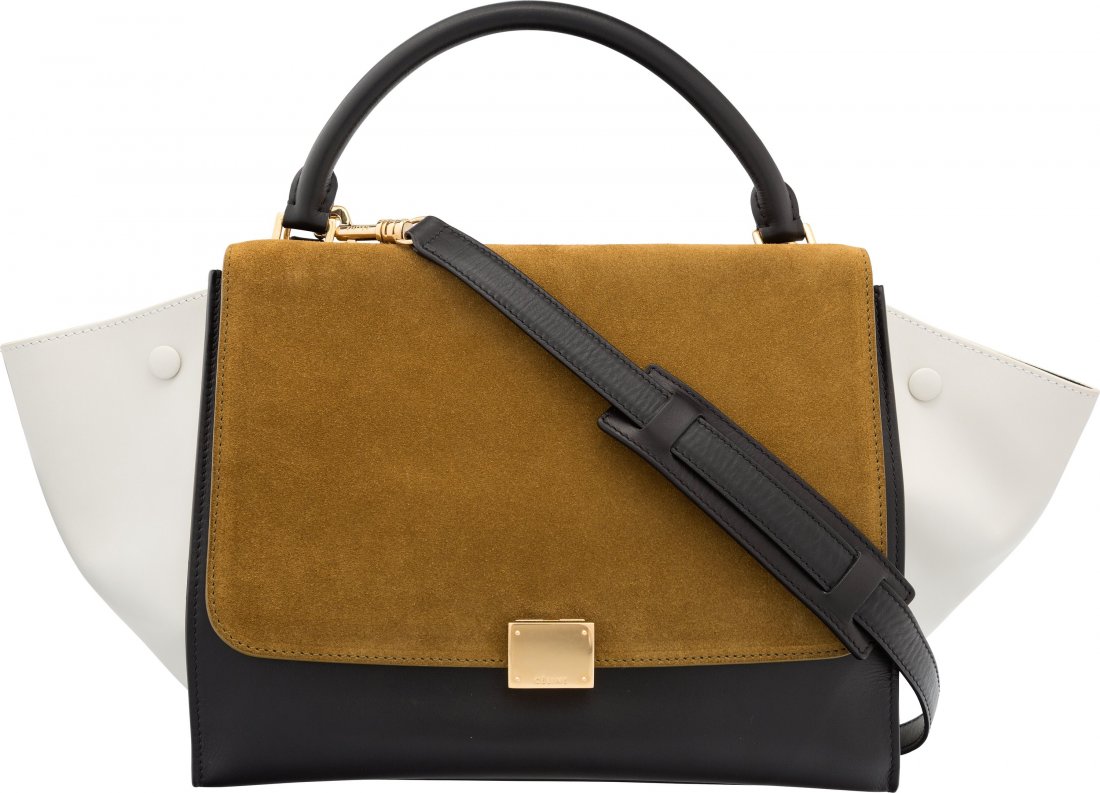 Celine Brown Suede & Black and White Leather Trapeze Ba (1 of 4)