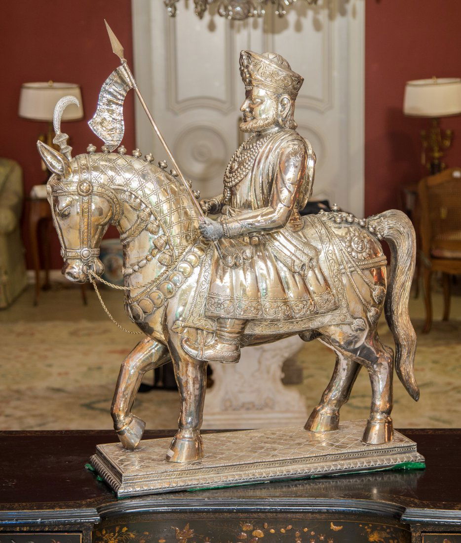 A Large Colonial Indian Silver Over Wood Figure of a Bo (1 of 1)