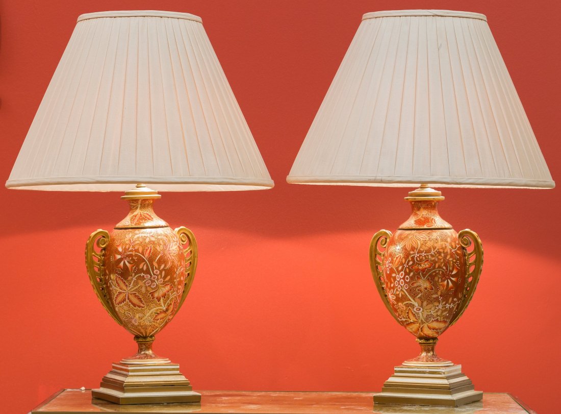 A Pair of English Partial Gilt Porcelain Urns Mounted a (1 of 1)