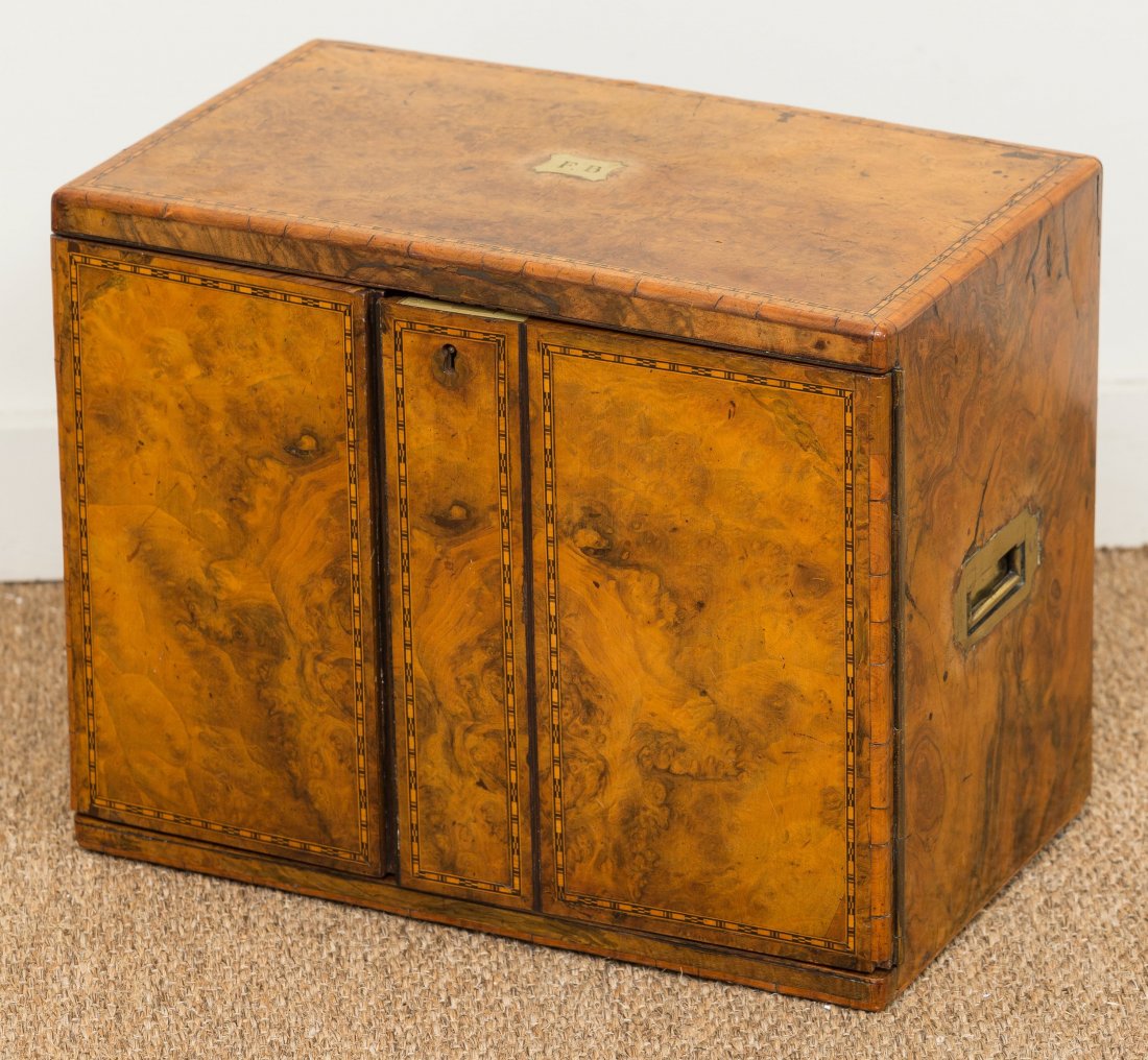 A Fine English Burled Walnut and Inlaid Three-Drawer Ca (1 of 2)