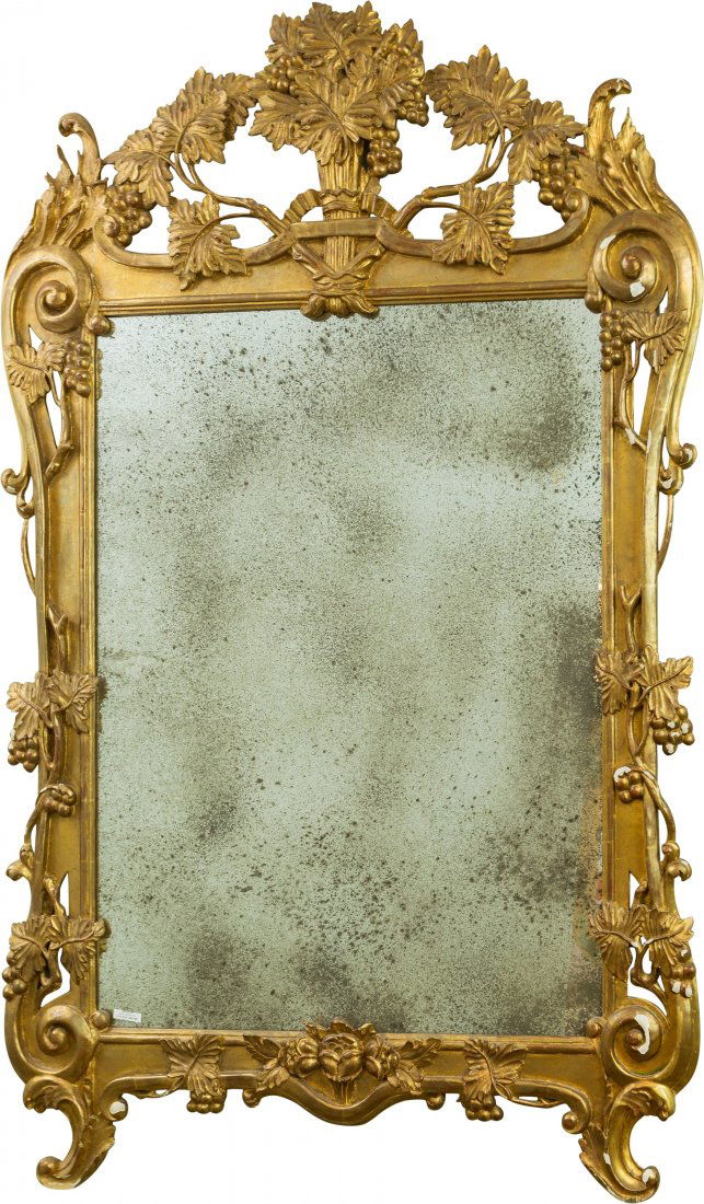 A Baroque-Style Carved Giltwood Mirror with Grape Motif (1 of 1)
