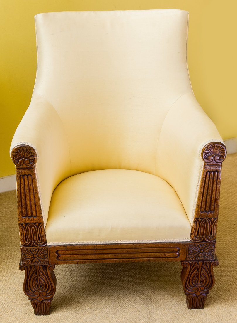 An Irish Regency Style Carved Walnut and Upholstered Li (1 of 3)