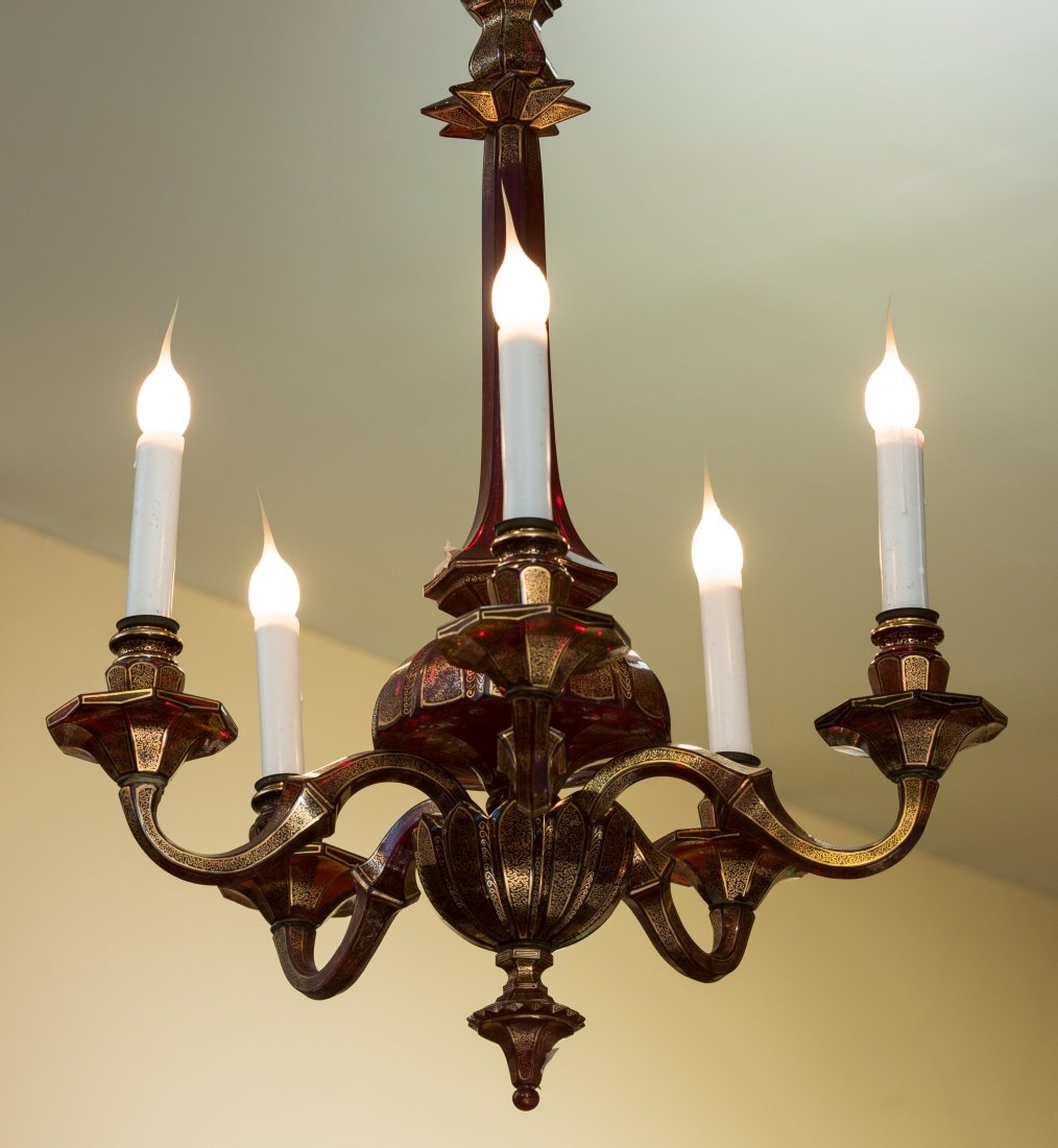 A Murano Gilt and Ruby Glass Five-Light Chandelier, 20t (1 of 1)