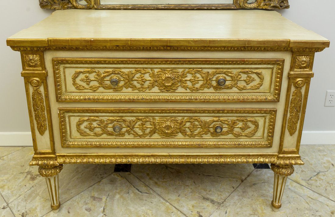 A Louis XVI-Style Painted and Gilt Two-Drawer Commode, (1 of 3)