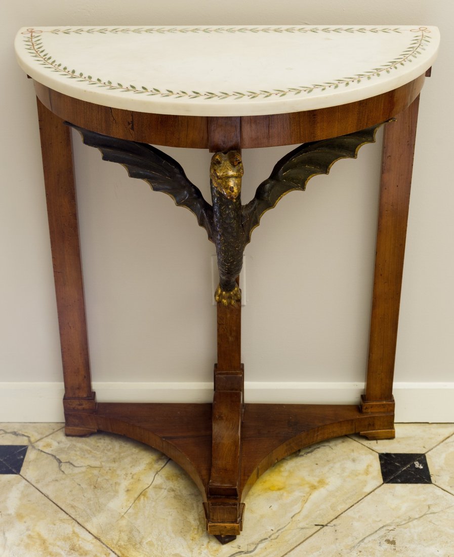 A Pair of Empire-Style Carved Fruitwood Consoles with M (1 of 2)