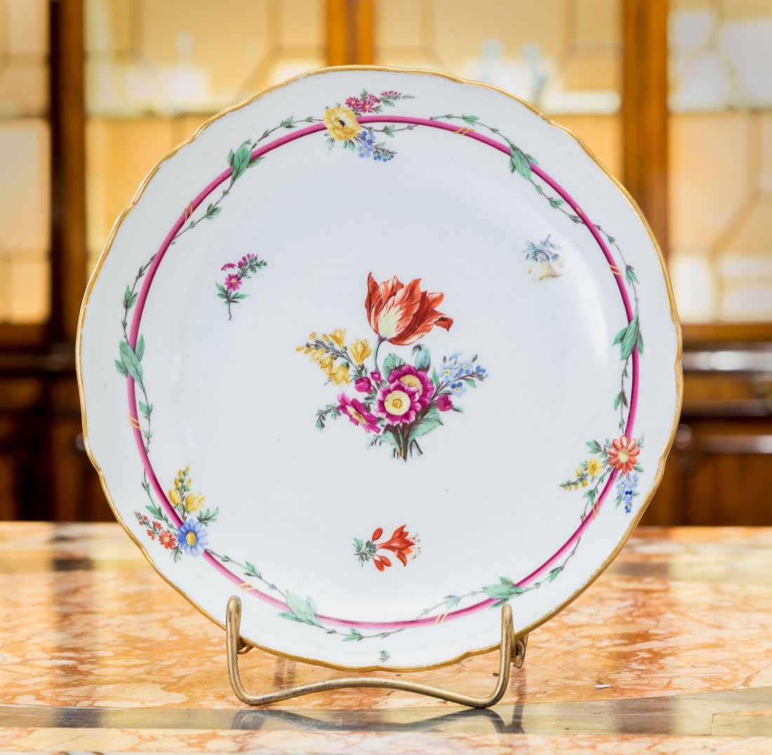 A Meissen Porcelain Floral Bowl, Meissen, Germany, earl: A Meissen Porcelain Floral Bowl, Meissen, Germany, early 19th century Marks: (crossed swords), (star), 25., 11 1-3/4 h x 8-1/8 di inches (4.4 x 20.6 cm) The interior of the bowl decorated with tu