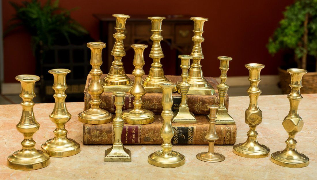 A Collection of Fourteen Georgian Brass Candlesticks, e (1 of 1)