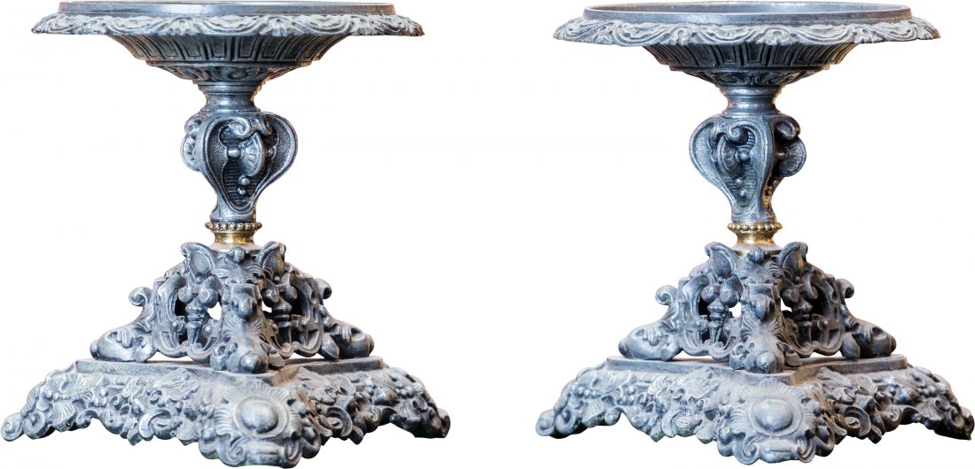 A Pair of Rococo-Style Metal Tazze 8 inches high (20.3: A Pair of Rococo-Style Metal Tazze 8 inches high (20.3 cm)